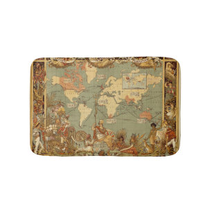 Antique 1886 World Map British Empire Poster Bath Mat