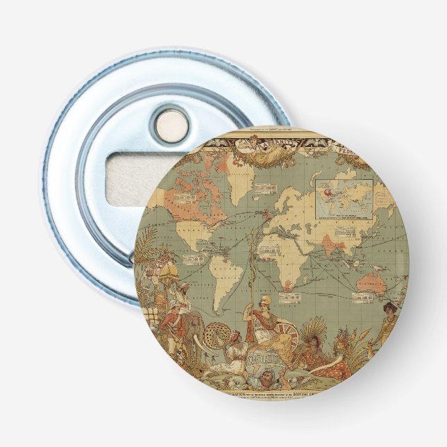 Antique 1886 World Map British Empire Poster Bottle Opener (Front)
