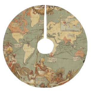 Antique 1886 World Map British Empire Poster Brushed Polyester Tree Skirt