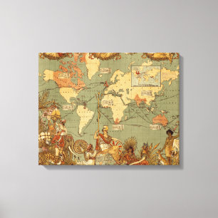 Antique 1886 World Map British Empire Poster Canvas Print
