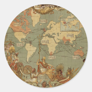 Antique 1886 World Map British Empire Poster Classic Round Sticker