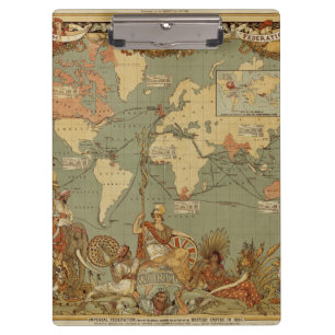 Antique 1886 World Map British Empire Poster Clipboard
