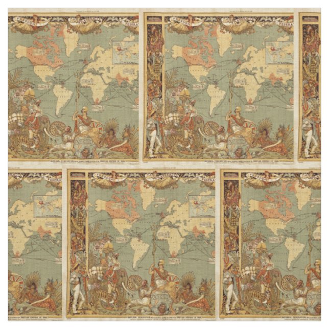 Antique 1886 World Map British Empire Poster Fabric (Swatch)