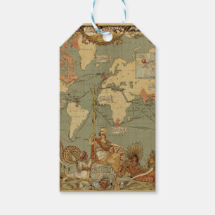 Antique 1886 World Map British Empire Poster Gift Tags
