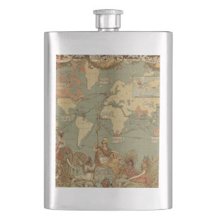 Antique 1886 World Map British Empire Poster Hip Flask