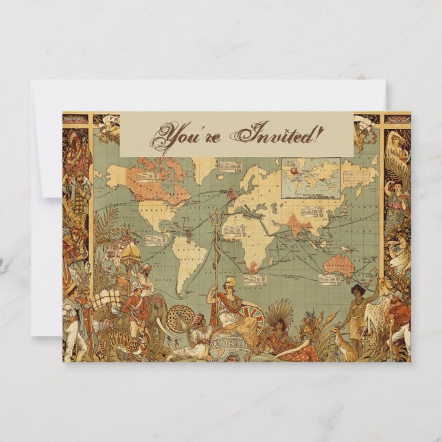 Antique 1886 World Map British Empire Poster Invitation (Front)