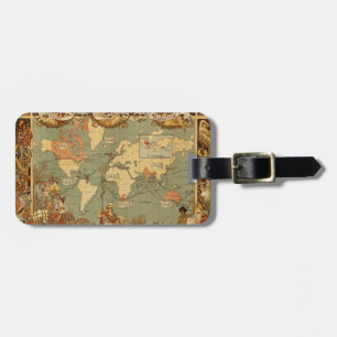 Antique 1886 World Map British Empire Poster Luggage Tag