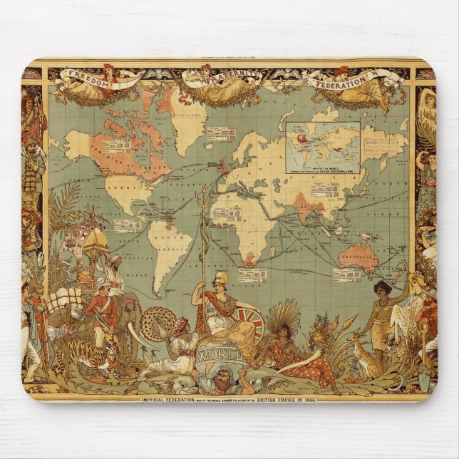 Antique 1886 World Map British Empire Poster Mouse Mat (Front)