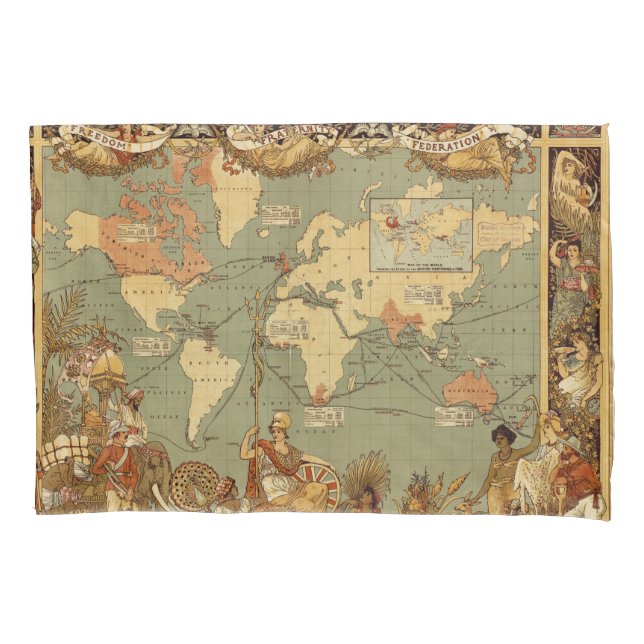 Antique 1886 World Map British Empire Poster Pillowcase (Front)