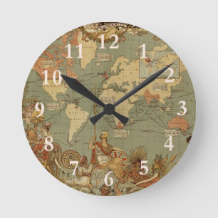 Antique 1886 World Map British Empire Poster Round Clock