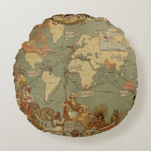 Antique 1886 World Map British Empire Poster Round Cushion