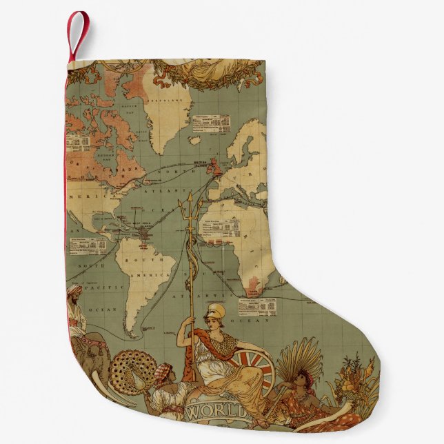 Antique 1886 World Map British Empire Poster Small Christmas Stocking (Front)