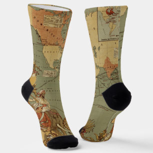 Antique 1886 World Map British Empire Poster Socks