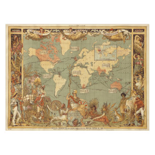Antique 1886 World Map British Empire Poster Tablecloth