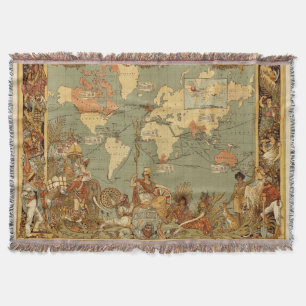 Antique 1886 World Map British Empire Poster Throw Blanket