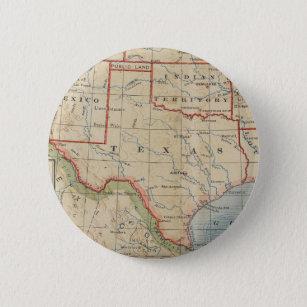 Antique 1888 Map of Texas with Towns and Rivers 6 Cm Round Badge