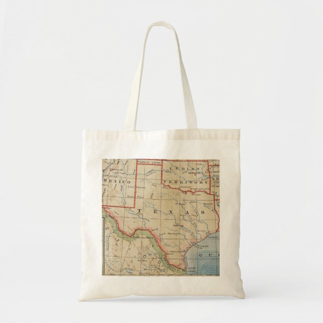 Antique 1888 Map of Texas with Towns and Rivers Tote Bag (Front)