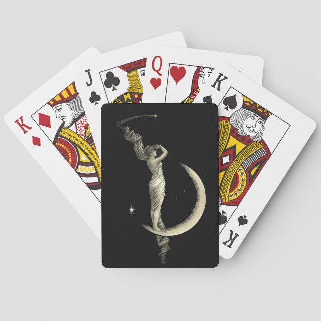 Antique 1889 Woman On Crescent Moon Print Playing Cards (Back)