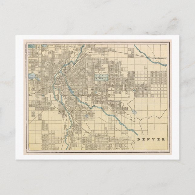 Antique 1899 Map of Denver, Colorado Postcard (Front)