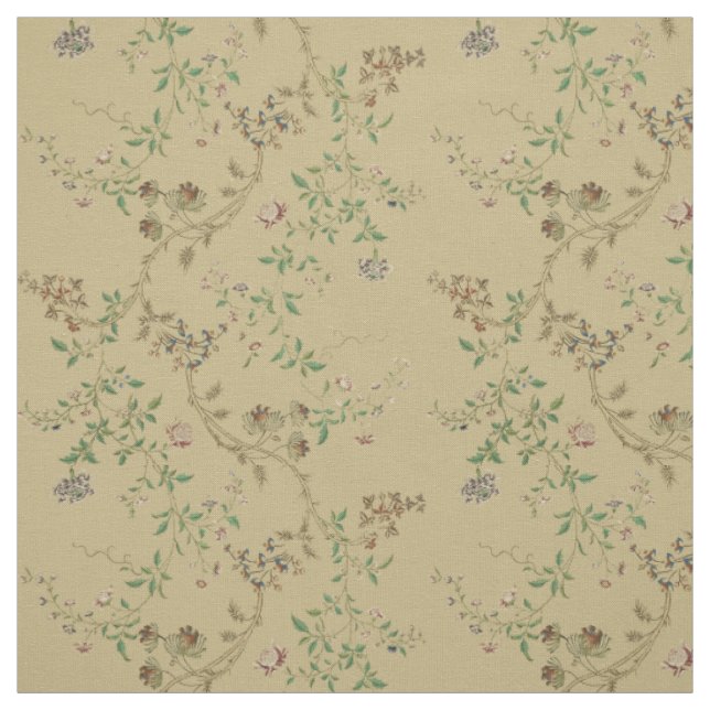 Antique 18th Century Floral Vine Pattern Print Fabric (Swatch)