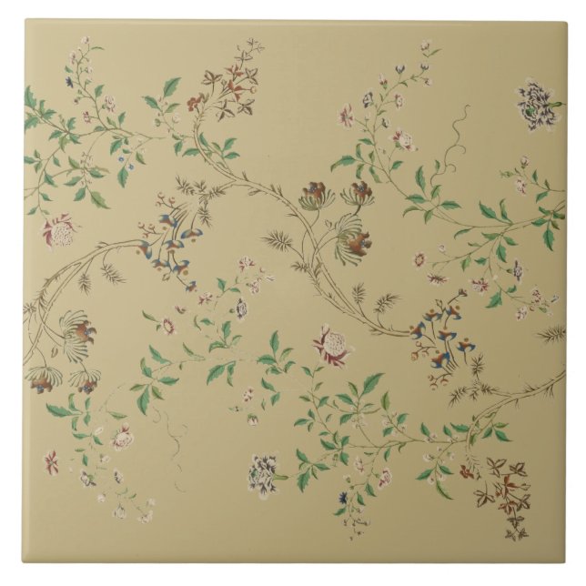 Antique 18th Century Floral Vine Pattern Print Tile (Front)
