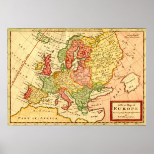 Antique 18th Century Map of Europe Herman Moll Poster