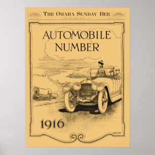 antique 1916 Omaha Daily Bee automobile section Poster