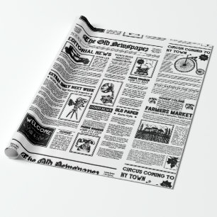antique 1920 flapper newspaper vintage black white wrapping paper
