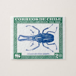 Antique 1948 Chile Stag Beetle Postage Stamp Jigsaw Puzzle