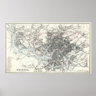 Antique 19th Century Map of Bristol Poster