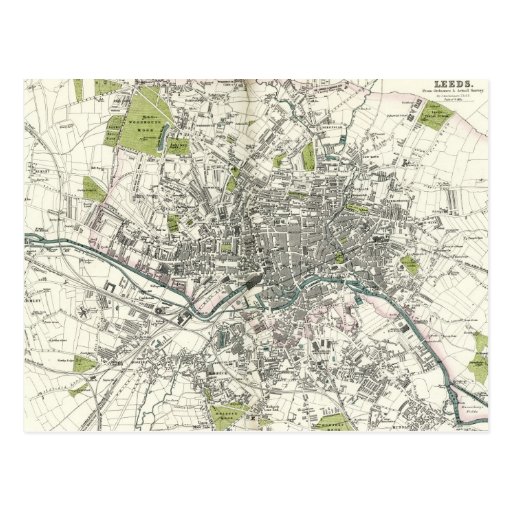 Image of Antique 19th Century Map of Leeds Postcard