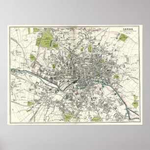 Antique 19th Century Map of Leeds Poster