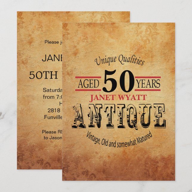 Antique 50th Birthday Invitation (Front/Back)