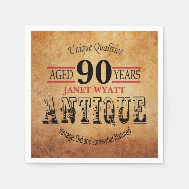 Antique 90th Birthday Design Napkin (Front)