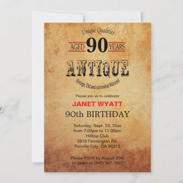 Antique 90th Birthday Invitation (Front)
