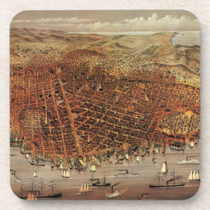 Antique Aerial Map of San Francisco, California Coaster