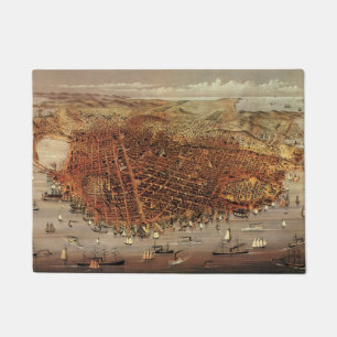 Antique Aerial Map of San Francisco, California Doormat