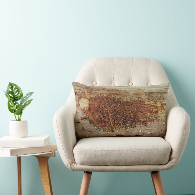 Antique Aerial Map of San Francisco, California Lumbar Cushion (Chair)