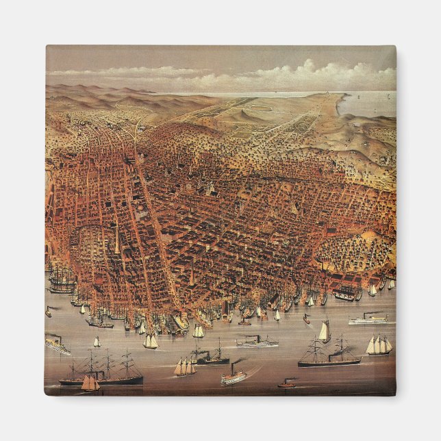Antique Aerial Map of San Francisco, California Magnet (Front)
