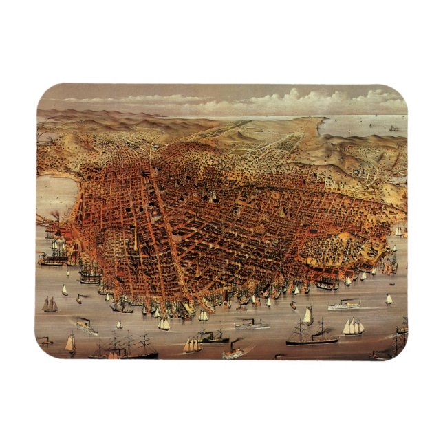 Antique Aerial Map of San Francisco, California Magnet (Horizontal)