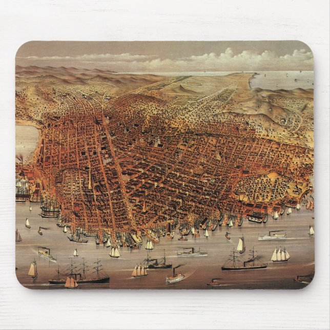 Antique Aerial Map of San Francisco, California Mouse Mat (Front)