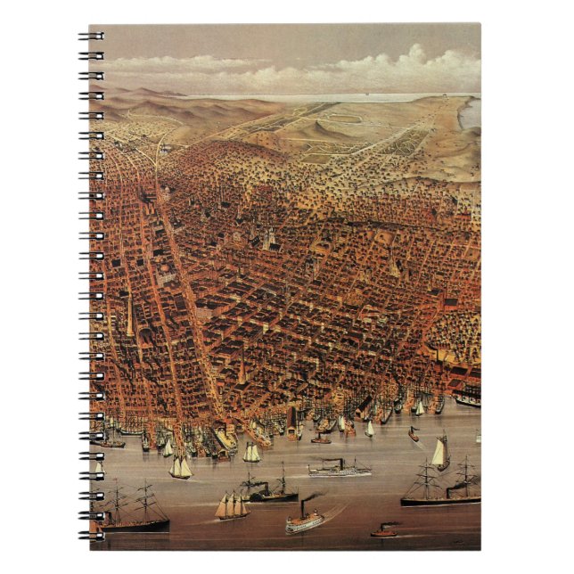 Antique Aerial Map of San Francisco, California Notebook (Front)