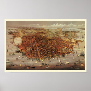 Antique Aerial Map of San Francisco, California Poster