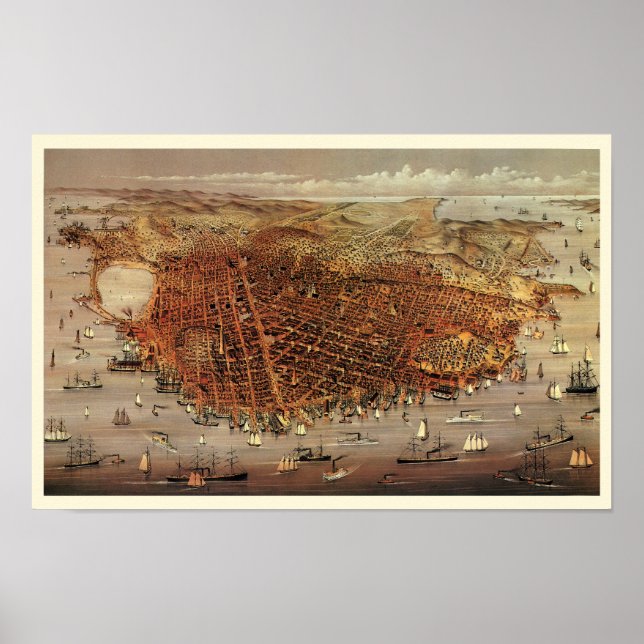 Antique Aerial Map of San Francisco, California Poster (Front)