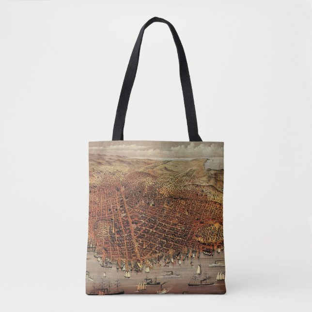 Antique Aerial Map of San Francisco, California Tote Bag (Front)