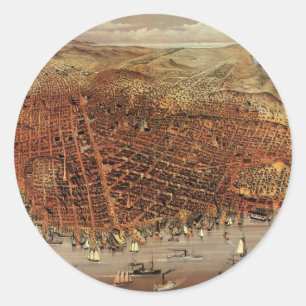 Antique Aerial Map, San Francisco City, California Classic Round Sticker