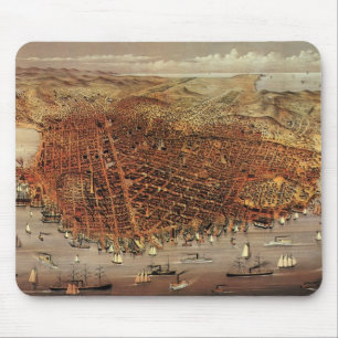 Antique Aerial Map, San Francisco City, California Mouse Mat