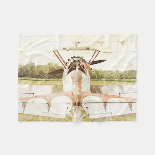 Antique Aeroplane Biplane Fleece Blanket