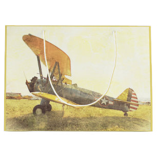 Antique Aeroplane Biplane Large Gift Bag