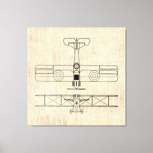 Antique Aeroplane Diagrams Vintage Plane Art Canvas Print (Front)